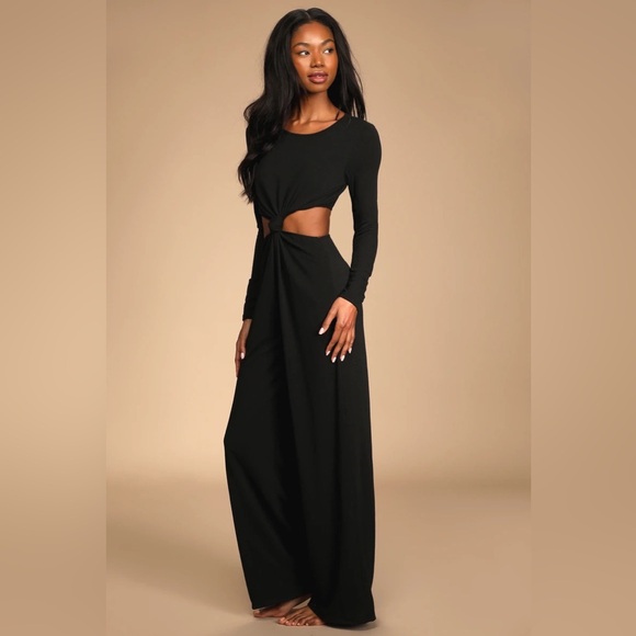 Black Long Sleeve Cutout Wide-Leg Jumpsuit - Picture 5 of 5